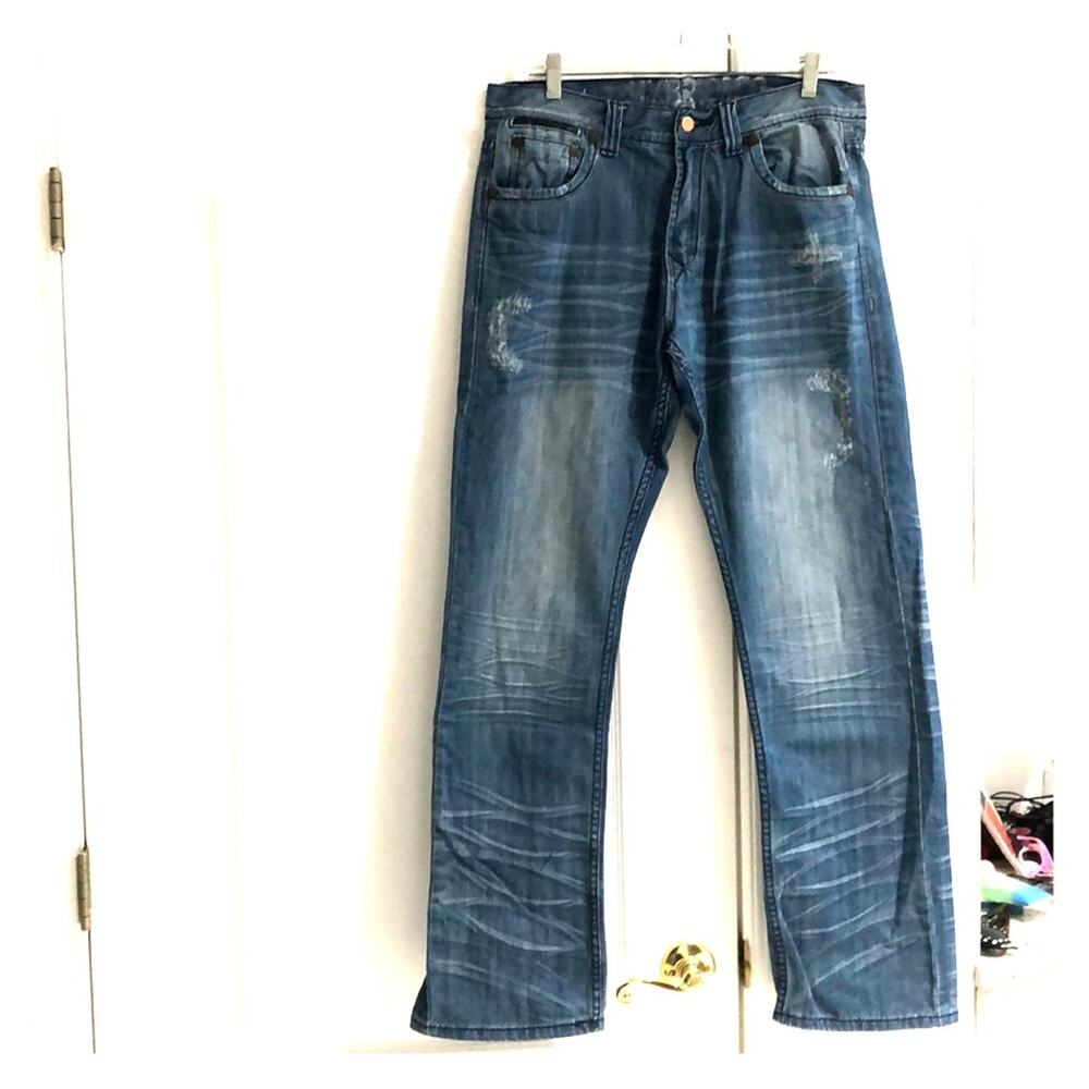 Hybrid & co men’s 34x32 blue distress jeans worn 1